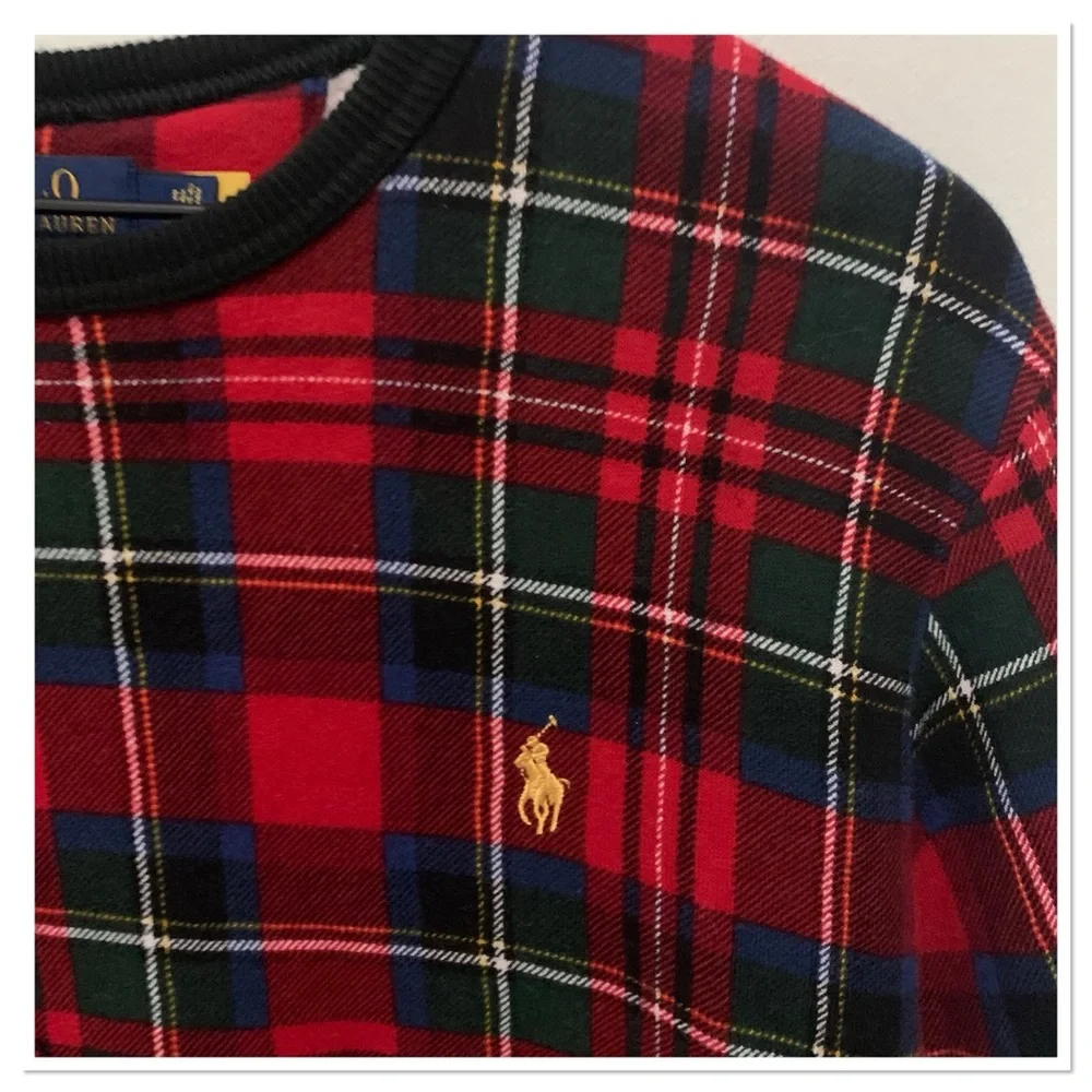 Polo Ralph Lauren Buffalo Check Plaid Crewneck Sweater Red Multicolor Size M